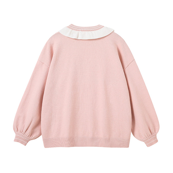 Flower Dream Ruffled Collar Cardigan in Pink