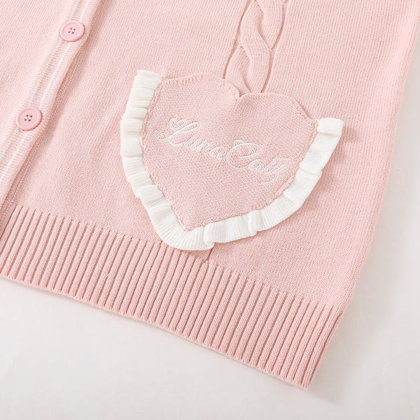 Flower Dream Ruffled Collar Cardigan in Pink