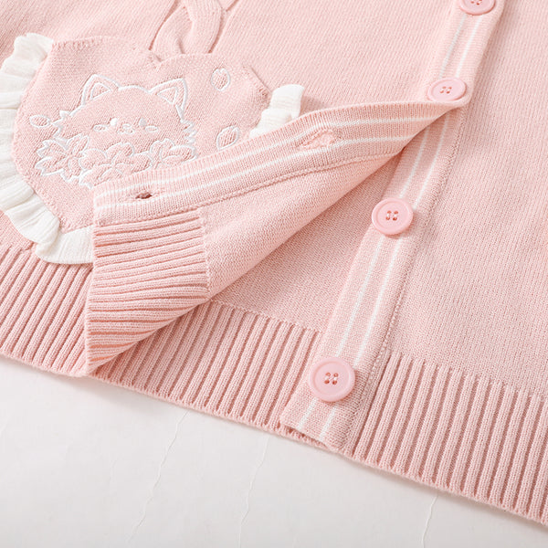 Flower Dream Ruffled Collar Cardigan in Pink