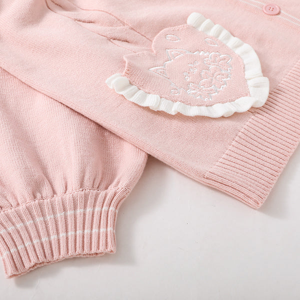 Flower Dream Ruffled Collar Cardigan in Pink