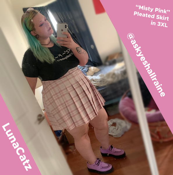 "Misty Pink" Pleated Plaid Mini-Skirt