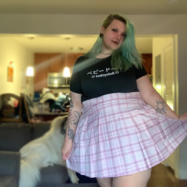 "Misty Pink" Pleated Plaid Mini-Skirt