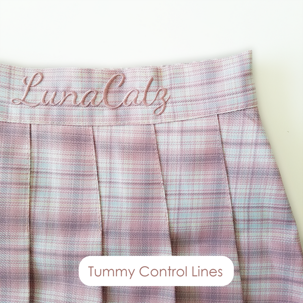 "Misty Pink" Pleated Plaid Mini-Skirt