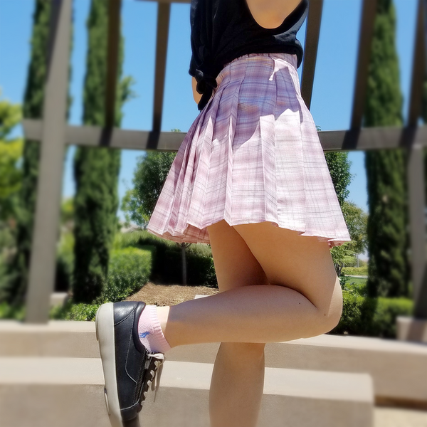 "Misty Pink" Pleated Plaid Mini-Skirt