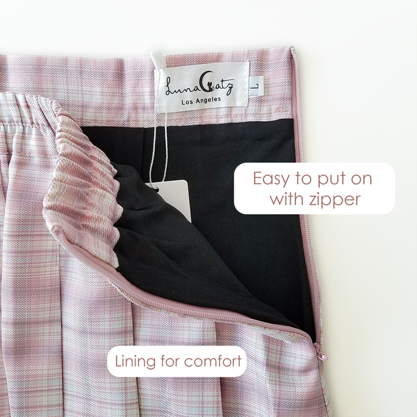 "Misty Pink" Pleated Plaid Mini-Skirt