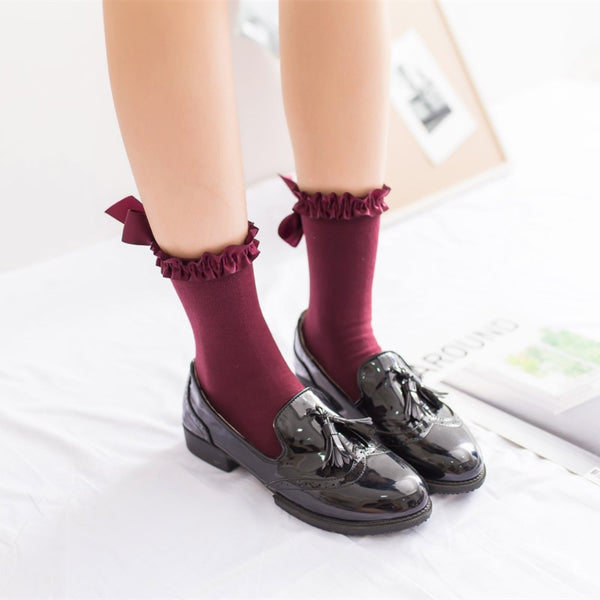 Sweet & Elegant Ribbon Crew Socks - 5 Colors