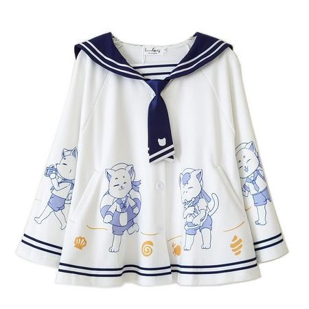 "Sailor Cat" Short Sleeve Top with Cat Ears and Bow