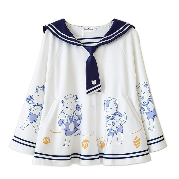 "Let's Sail" Cats Cape with Sailor Collar | Captain and Crew Print