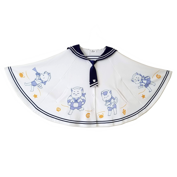 "Let's Sail" Cats Cape with Sailor Collar | Captain and Crew Print