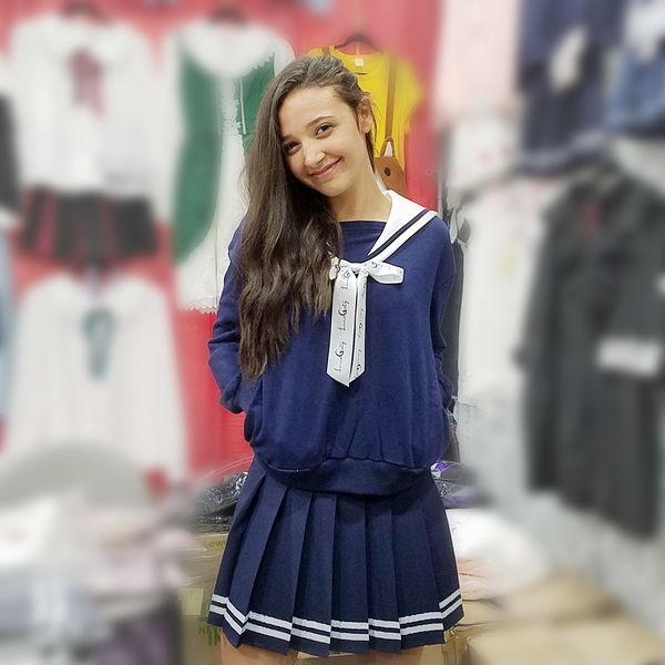 "Doki Doki" Heart Sailor Collar Sweatshirt - Navy