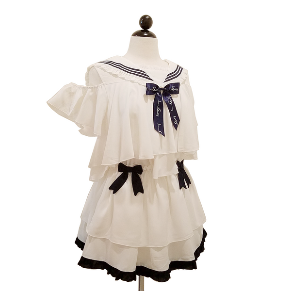 "Snow Smoothie" Sailor Collar Top + Ruffle Skirt 2-Piece Set
