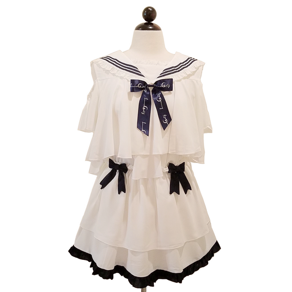 "Snow Smoothie" Sailor Collar Top + Ruffle Skirt 2-Piece Set