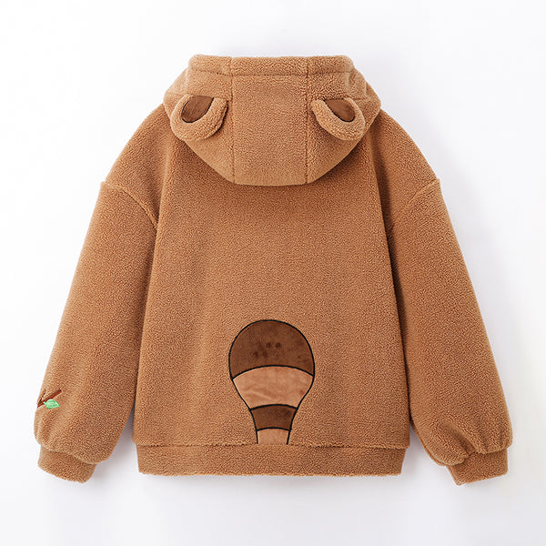 Leaf Tanuki Fuzzy Hoodie with Japanese Racoon Ears