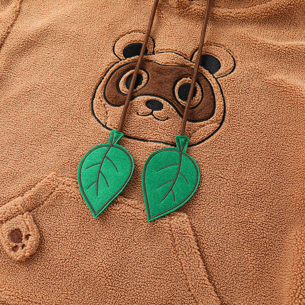 Leaf Tanuki Fuzzy Hoodie with Japanese Racoon Ears