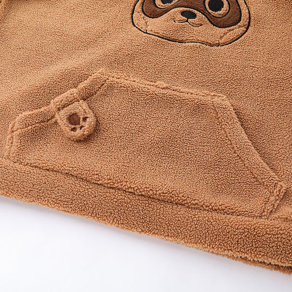 Leaf Tanuki Fuzzy Hoodie with Japanese Racoon Ears