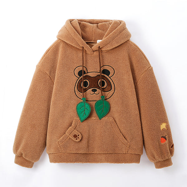 Leaf Tanuki Fuzzy Hoodie with Japanese Racoon Ears
