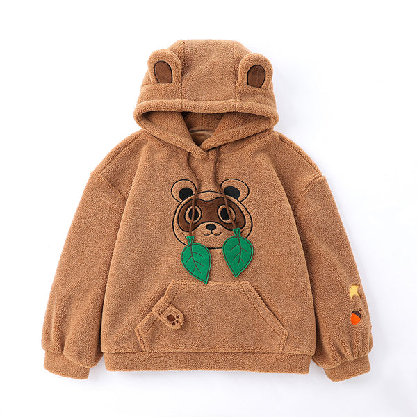 Leaf Tanuki Fuzzy Hoodie with Japanese Racoon Ears