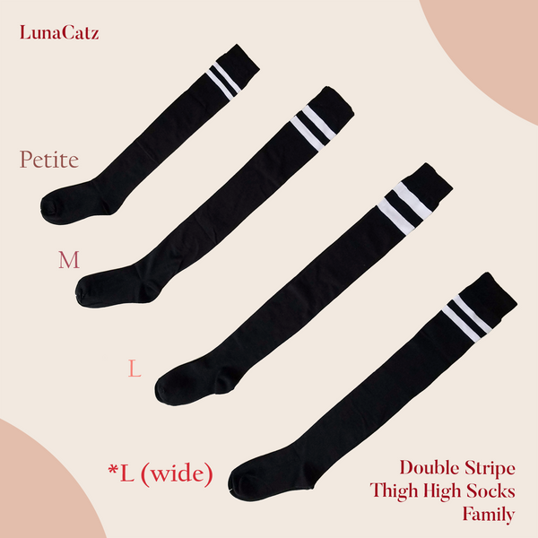 Extra Long Double Striped Thigh High Socks in Black