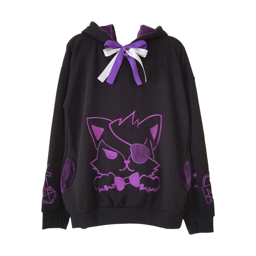 Unlock Your Heart Black and Purple Fox Plush Hoodie