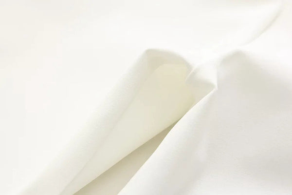 "White Truffle" Button-Up Peter Pan Collar Chiffon Blouse with Satin Bow