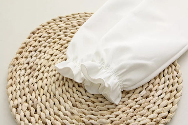 "White Truffle" Button-Up Peter Pan Collar Chiffon Blouse with Satin Bow