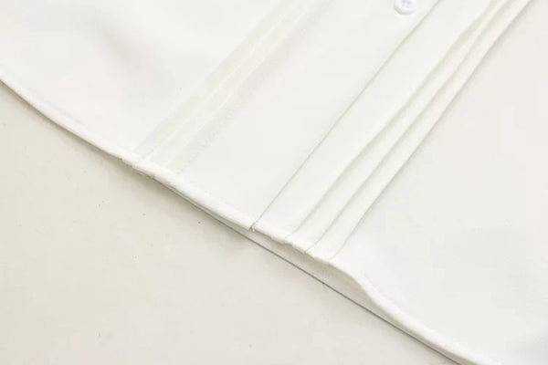 "White Truffle" Button-Up Peter Pan Collar Chiffon Blouse with Satin Bow