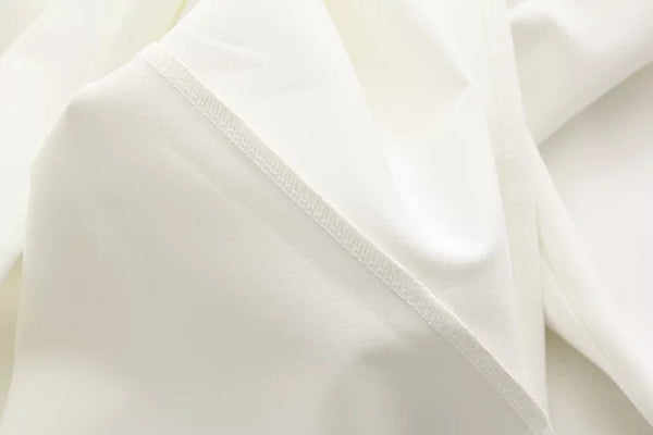 "White Truffle" Button-Up Peter Pan Collar Chiffon Blouse with Satin Bow