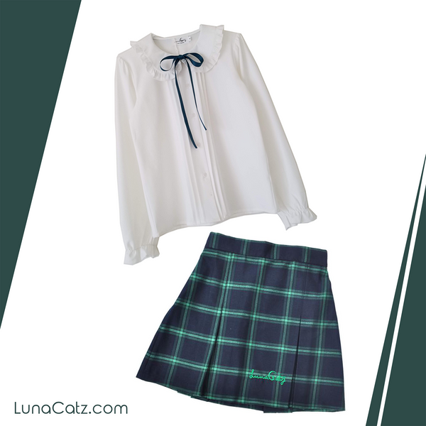 "White Truffle" Button-Up Peter Pan Collar Chiffon Blouse with Satin Bow