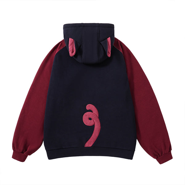 "Midnight Cherries" Zip Up Lined Hoodie with 3D Cat Ears