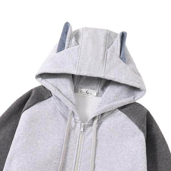 "Tail of Two Grays" Zip Up Lined Hoodie with 3D Cat Ears