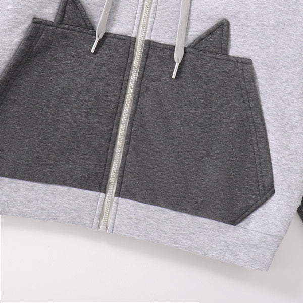 "Tail of Two Grays" Zip Up Lined Hoodie with 3D Cat Ears