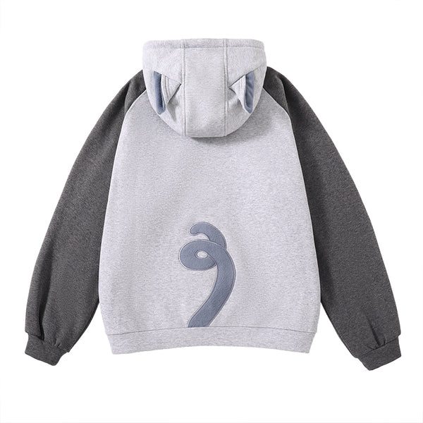 "Tail of Two Grays" Zip Up Lined Hoodie with 3D Cat Ears