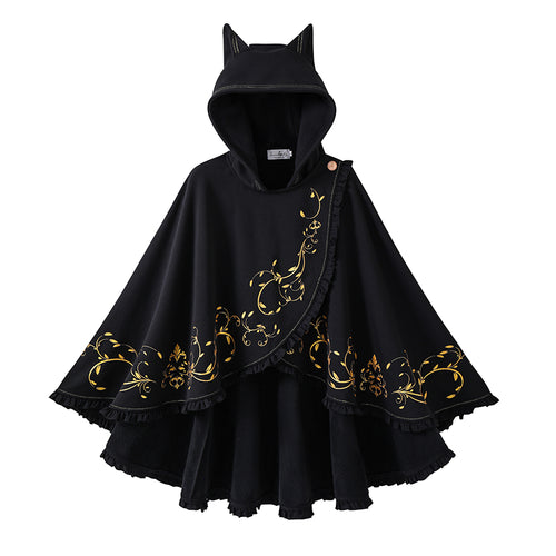 Gothic Crescent Cat Ear Cape with Gold Baroque Filigree