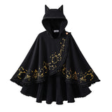 Gothic Crescent Cat Ear Cape with Gold Baroque Filigree