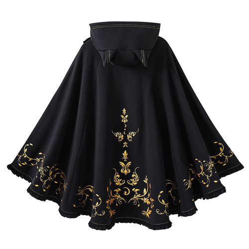 Gothic Crescent Cat Ear Cape with Gold Baroque Filigree