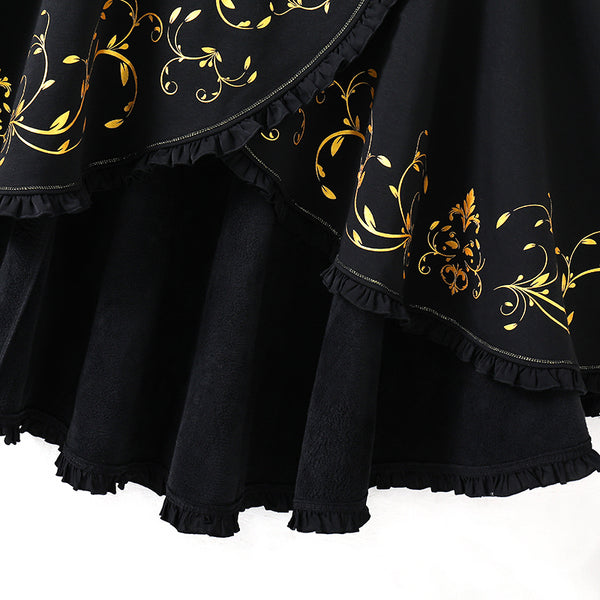Gothic Crescent Cat Ear Cape with Gold Baroque Filigree