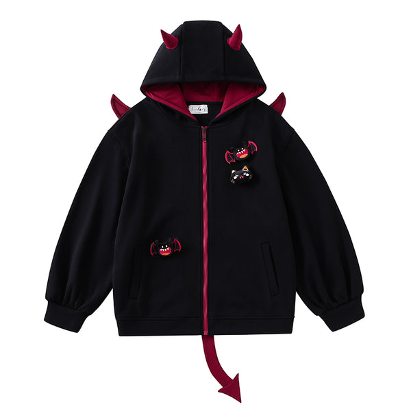 Horns & Hexes Devil Horn Zip Hoodie with Tail & Wings
