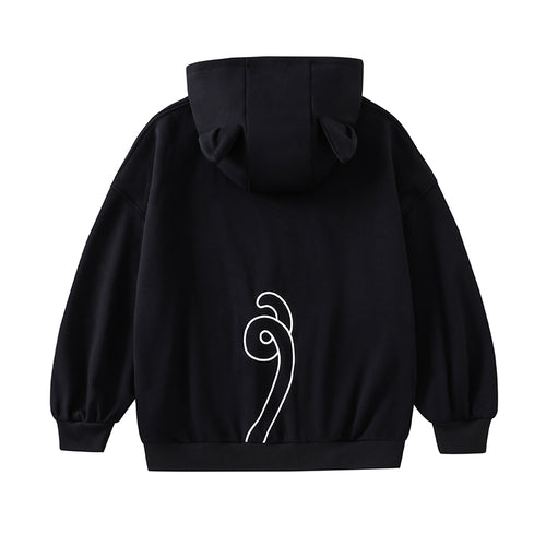 "Curltail and Whiskers" Black Cat Ear Hoodie with Paw Pockets
