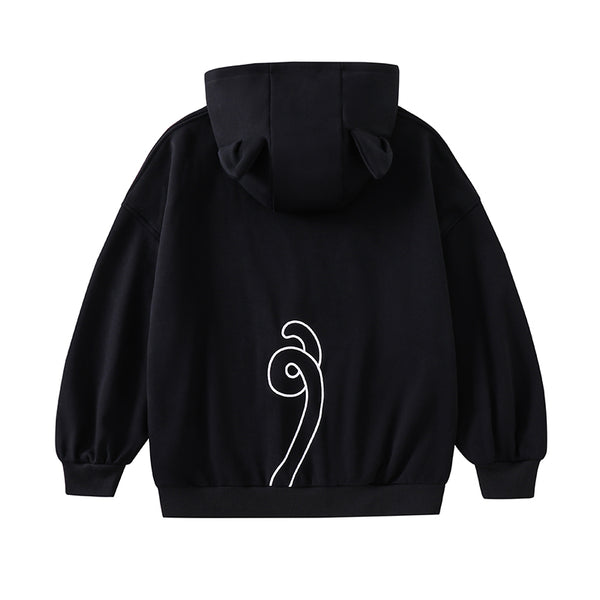 "Curltail and Whiskers" Black Cat Ear Hoodie with Paw Pockets