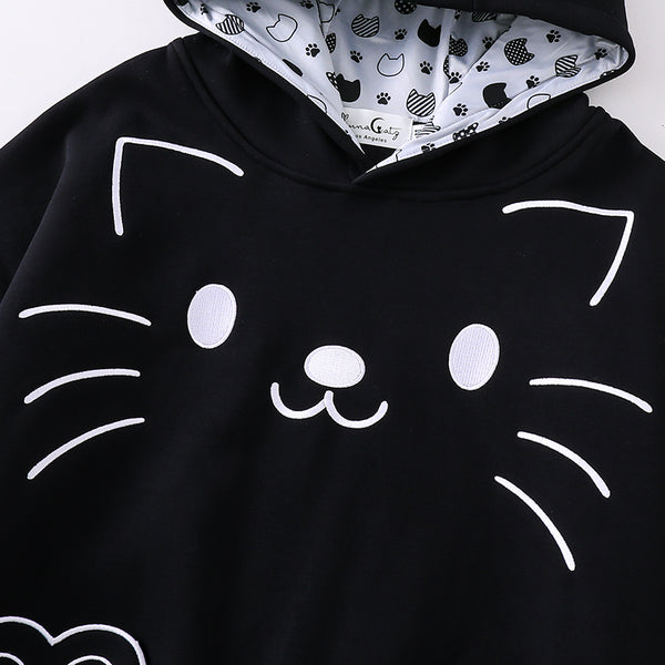 "Curltail and Whiskers" Black Cat Ear Hoodie with Paw Pockets