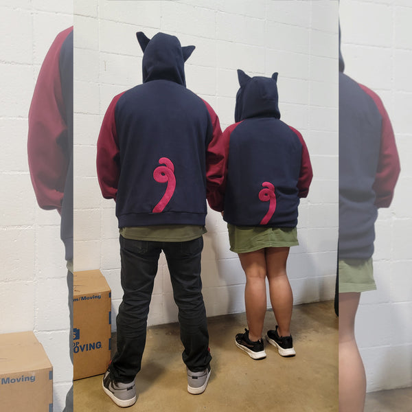 "Midnight Cherries" Zip Up Lined Hoodie with 3D Cat Ears