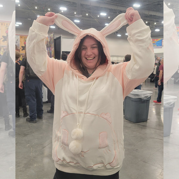 Rosy Rabbit Plush Hoodie with Bunny Ears
