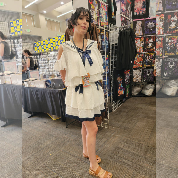 "Snow Smoothie" Sailor Collar Top + Ruffle Skirt 2-Piece Set