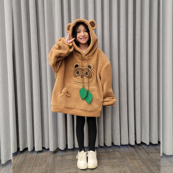 Leaf Tanuki Fuzzy Hoodie with Japanese Racoon Ears