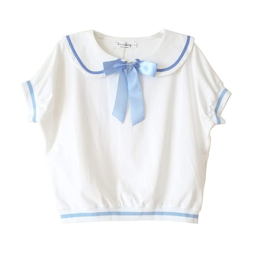 "Sailor Cat" Short Sleeve Top with Cat Ears and Bow