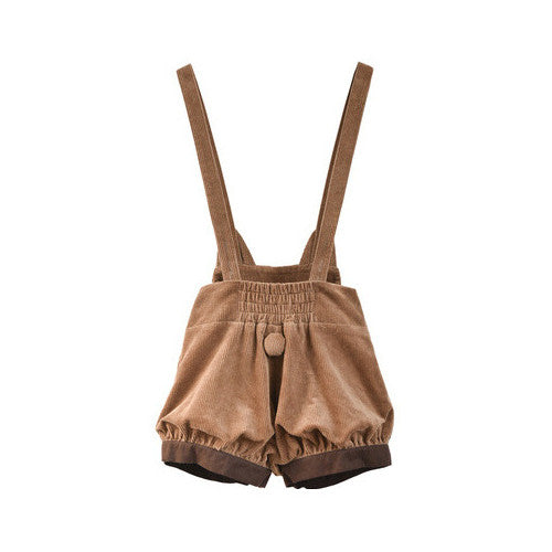 Smiling Corgi Corduroy Overall Shorts in Brown