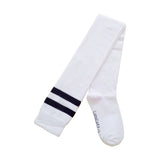 Extra Long Double Striped Thigh High Socks in White