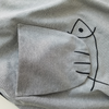 Cat and Fish Navy Gray Long Tee Shirt (Short Sleeve Top)