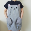 Cat and Fish Navy Gray Long Tee Shirt (Short Sleeve Top)