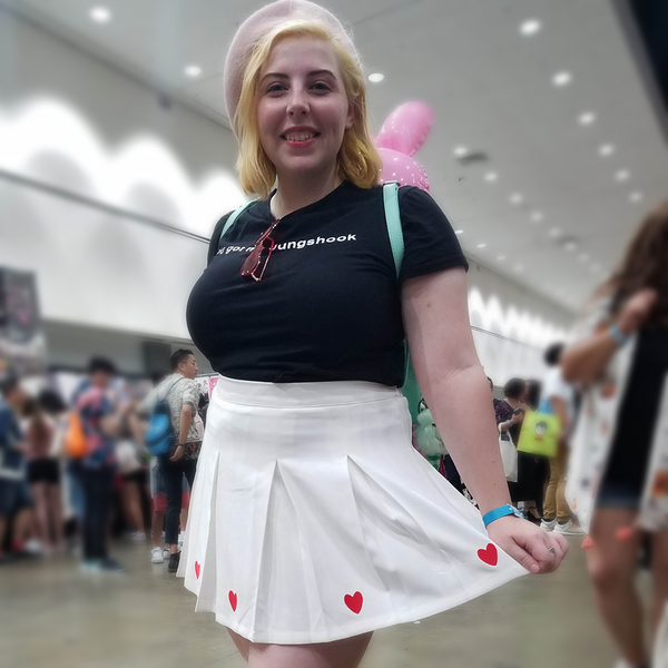 "I Heart ♥ Cute" Wide Pleated Mini-Skirt in White